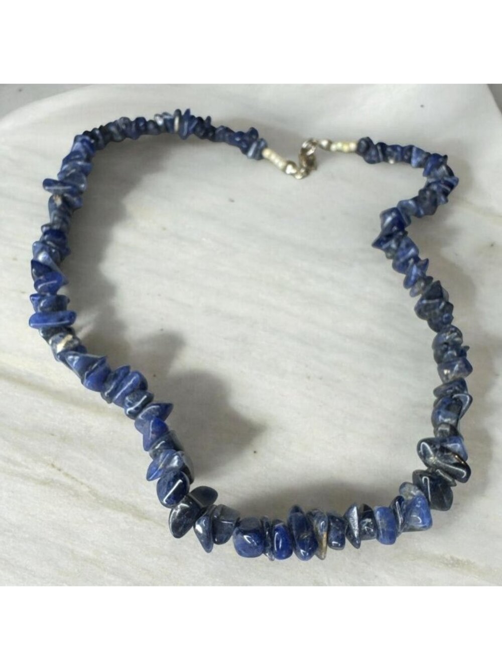 Sodalite Chip Bead Necklace with Clasp - 14 Inches - Blue Gemstone Jewelry for W